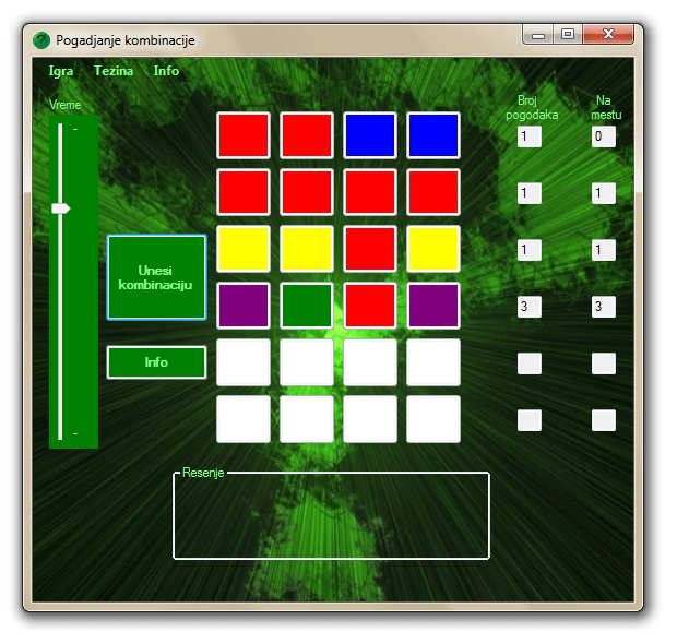 Maturski rad: Milic Damir, IV-4 „Izrada igrice pogađanja kombinacija“